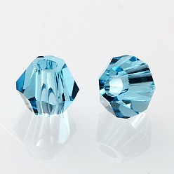 Deep Sky Blue Faceted Bicone Grade AAA Transparent Glass Beads, Deep Sky Blue, 4x3mm, Hole: 1mm, about 720pcs/bag