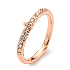 Rose Gold Brass Micro Pave Clear Cubic Zirconia Cuff Ring Findings, Loop Ring Base, Long-Lasting Plated, Rose Gold, Hole: 1x1.5mm, Inner Diameter: 17mm