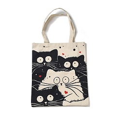 Черный Женские сумки-тоут из холста с принтом, с ручкой, наплечные сумки для покупок, прямоугольник с рисунком кошки, чёрные, 61 см