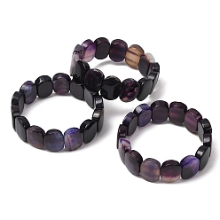 Purple Oval Natural Agate(Dyed & Heated) Beaded Stretch Bracelets for Women Men, Purple, Inner Diameter: 2.40 inch(6.1cm)