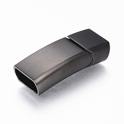 Gunmetal 304 Stainless Steel Magnetic Clasps with Glue-in Ends, Rectangle, Gunmetal, 33x13.5x8mm, Hole: 6x11.5mm