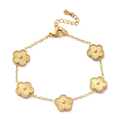 Golden 304 Stainless Steel Flower Link Chain Bracelets, Golden, 6-1/2 inch(16.5cm)