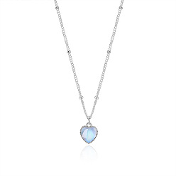 Платина Сердце 925 ожерелья с подвеской из стерлингового серебра и лунного камня, платина, 15.75 дюйм (40 см)
