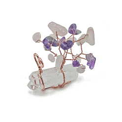 Mixed Stone Natural Gemstone Chips Tree of Life Decorations, with Nuggets Gemstone Base and Copper Wire Feng Shui Energy Stone Gift for Women Men Meditation, 50x18x45mm