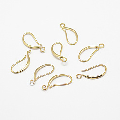 Real 18K Gold Plated Brass Earring Hooks, Ear Wire, with Horizontal Loop, Long-Lasting Plated, Real 18K Gold Plated, 21x9x1.5mm, Hole: 2mm, 21 Gauge, Pin: 0.7x0.8mm
