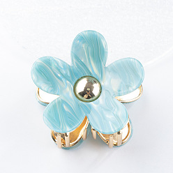 Light Sky Blue Flower Shape PVC Claw Hair Clips, with Metal Clips, Hair Accessories for Women & Girls, Light Sky Blue, 68x68x35mm