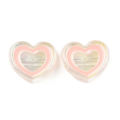 Розовый Uv акриловые покрытия бусины, радужный, с эмалью, сердце, туманная роза, 19.5x22.5x8 мм, отверстие : 2.8 мм