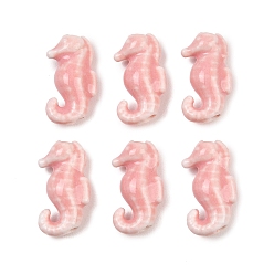 Pink Фарфоровые бусины ручной работы, морской конек, яркие глазированный фарфор, розовые, 18~19x9.5~10x6 мм, отверстие : 2 мм