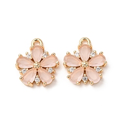 Pink Латунные микро проложить кубического циркония подвески, , реальный 18 k позолоченный, розовые, 13.5x11.5x3 мм, отверстие : 1.2 мм