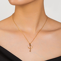 Золотой Ожерелья с подвеской во французском стиле из нержавеющей стали с микропаве из прозрачного кубического циркония и замком-ключом для женщин, золотые, 17.32 дюйм (44 см)