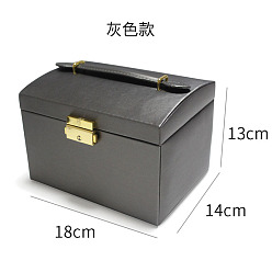 Gray 3-Layer Imitation Leather Jewelry Drawer Organizer Box with Handle and Mirror Inside, for Necklaces, Rings, Earrings and Pendants, Rectangle, Gray, 18x14x13cm
