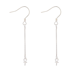 Silver 925 Sterling Silver Earring Hooks Findings, with 925 Stamp, with Box Chain & Cup Pearl Bail Pin, Silver, 50.5x0.8mm, 20 Gauge, Pin: 0.8mm, Tray: 3mm