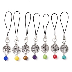 Mixed Color Natural & Synthetic Gemstone  Mobile Straps, with Alloy Charms, Tree of Life, Mixed Color, 9.3~10.15cm
