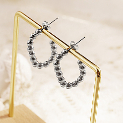 Stainless Steel Color 304 Stainless Steel Oval Stud Earrings, Half Hoop Earrings for Women, Stainless Steel Color, 28x17mm