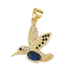 Синий Латунные микро проложить кубического циркония подвески, птица, реальный 18 k позолоченный, без кадмия и без свинца, стойки покрытие, долговечный, синие, 18x20x3 мм, отверстие : 4.5x3.5 мм