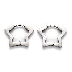 Stainless Steel Color 304 Stainless Steel Star Huggie Hoop Earrings, Stainless Steel Color, 14x18.5x3mm, Pin: 1mm