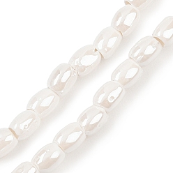 Белый Фарфора ручной работы бисер нитей, рис, яркие глазированный фарфор, белые, 5x4 мм, отверстие : 2 мм, около 59~61 шт / нитка, 11.81~12.20'' (30~31 см)