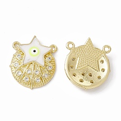 Yellow Rack Plating Brass Micro Pave Clear Cubic Zirconia Pendants, with Enamel, Real 18K Gold Plated, Long-Lasting Plated, Cadmium Free & Lead Free, Flat Round with Star, Yellow, 21x17x4mm, Hole: 1.4mm
