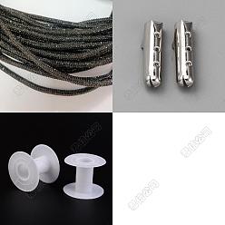 Черный 5 ярды синтетических резиновых шнуров со стразами, с 20шт. соединителями для шнурков из сплава в виде колонн, платина, чёрные, 3.5 мм