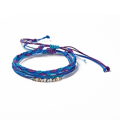 Blue 3Pcs 3 Style Plastic Braided Bead Bracelets Set, Waxed Polyester Cord Adjustable Bracelets for Women, Blue, Inner Diameter: 1/2~4-1/8 inch(1.3~10.3cm), 1Pc/style