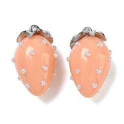 Salmón Claro Colgantes de la resina, encanto de fresa, con la aleación, Platino, salmón claro, 29x17.5x16 mm, agujero: 1.5 mm