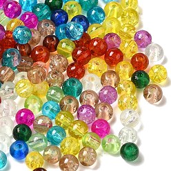 Mixed Color Transparent Crackle Glass Beads, Round, Mixed Color, 6~7x6mm, Hole: 1mm, about 1500pcs/500g