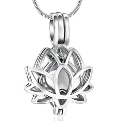 Stainless Steel Color Lotus Titanium Steel Urn Ashes Necklaces, Locket Necklaces, Stainless Steel Color, 23.62 inch(60cm)