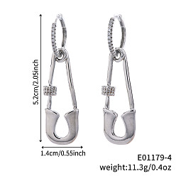 Серебро Геометрическая скрепка латунная прозрачная кубическая циркония брошь серьги-кольца, День святого Валентина, серебряные, 52x14 мм