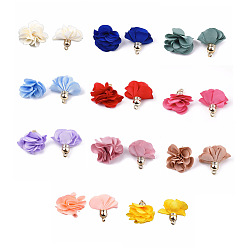 Mixed Color Cloth Pendants, with CCB Plastic, 6-Petal, Flower, Golden, Mixed Color, 26~27x17~28mm, Hole: 1.6mm
