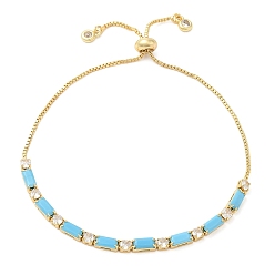 Real 16K Gold Plated Brass Cubic Zirconia Slider Bracelets, with Synthetic Turquoise, Box Chain Bracelet for Women, Real 16K Gold Plated, 0.1~0.3cm, Inner Diameter: 1~2-7/8 inch(2.5~7.2cm)