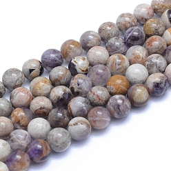 Amethyst Natural Chevron Amethyst Beads Strands, Round, 8~8.5mm, Hole: 0.8mm, about 50pcs/strand, 15.55 inch(39.5cm)