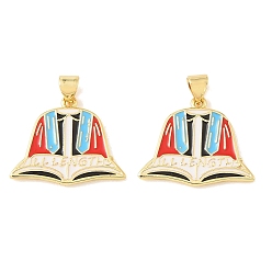 Clothes Подвески из латуни с эмалью на тему выпускного сезона, долговечный, без кадмия и без свинца, реальный 18 k позолоченный, голубой, Выпускная мантия с подвеской в виде открытой книги., 19.5x23.5x1.7 мм, отверстие : 4x3 мм