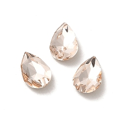 Light Peach Glass Rhinestone Cabochons, Point Back & Back Plated, Faceted, Teardrop, Light Peach, 8x5x2.5mm