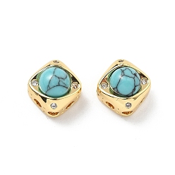 Настоящее золото 18K Латунные многорядные звенья с ромбом цвета синтетической бирюзы, с четким кубического циркония, реальный 18 k позолоченный, 9x9x7.5 мм, отверстие : 1.8 мм