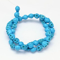 Deep Sky Blue Dyed Synthetic Turquoise Bead Strands, Skull, Deep Sky Blue, 10x8x10mm, Hole: 1mm, about 38~40pcs/strand, 15~15.5 inch