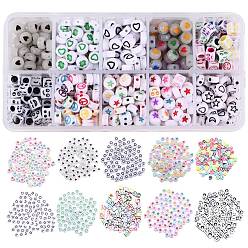 Mixed Color 106G 10 Style Craft Acrylic Beads, Cube & Flat Round, Mixed Color, 6x6x6mm, Hole: 3.5mm