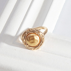 Golden pearl Natural Stone Geometric Ring - Stylish and Versatile European-American Jewelry