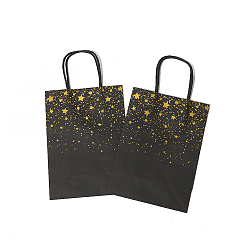 Star Stamping Style Kraft Paper Bags, with Handle, Gift Bags, Shopping Bags, Rectangle, Star Pattern, 15x8x21cm