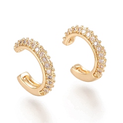 Real 18K Gold Plated Brass Micro Pave Clear Cubic Zirconia Cuff Earrings, Ring, Real 18K Gold Plated, 10x3mm