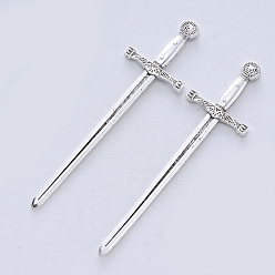 Antique Silver Tibetan Style Alloy Cabochons, Long Swords, Cadmium Free & Lead Free, for Crafting, Jewelry Making, Antique Silver, 85x24x4mm, about 100pcs/500g