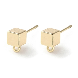 Real 18K Gold Plated Brass Stud Earring Findings, with Horizontal Loop, Cube, Real 18K Gold Plated, 8x5mm, Hole: 1.5mm, Pin: 0.7mm