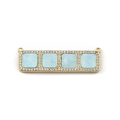 Turquoise Breloques de connecteur en laiton micro pavé de zircone cubique transparente, avec de la résine, rectangle avec des liens carrés, crémaillère plaquage, plaqué longue durée, sans cadmium et sans plomb, réel 18 k plaqué or, turquoise, 12x40x3mm, Trou: 1mm