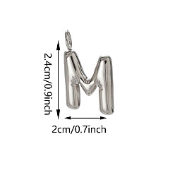 Letter M 304 Edelstahl Anhänger, Brief Reize, Edelstahl Farbe, Buchstabe m, 24x20 mm