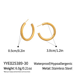 Настоящее золото 18K C-образные 304 серьги-гвоздики из нержавеющей стали, реальный 18 k позолоченный, 30x5 мм