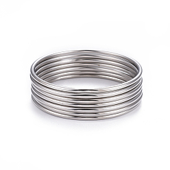Stainless Steel Color Fashion 304 Stainless Steel Buddhist Bangle Sets, Stainless Steel Color, 2-1/2 inch(6.5cm), 7pcs/set
