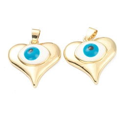 Темный Голубой Латунь эмаль подвески, реальный 18 k позолоченный, долговечный, сердце с сглаза, темные голубые, 26x25x6 мм, отверстие : 3.5x5.5 мм