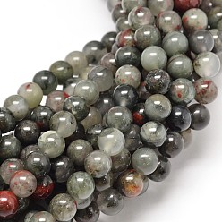 Bloodstone Natural Bloodstone Beads Strands, Heliotrope Stone Beads, Round, 6mm, Hole: 1mm, about 62pcs/strand, 15.5 inch