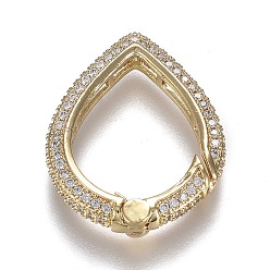 Real 18K Gold Plated Brass Micro Pave Clear Cubic Zirconia Spring Gate Rings, Long-Lasting Plated, Teardrop, Real 18K Gold Plated, 24.3x19.4x3.5mm
