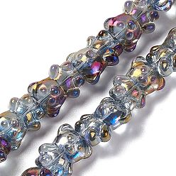 Purple Electroplate Glass Beads Strands, Half Rainbow Plated, Bear, Purple, 15x12x8.5mm, Hole: 1mm, about 44pcs/strand, 25.20 inch(64cm)