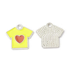 Amarillo Colgantes de la aleación del esmalte, camiseta con estampado de corazón, Platino, amarillo, 16x16x1.2 mm, agujero: 1.7 mm
